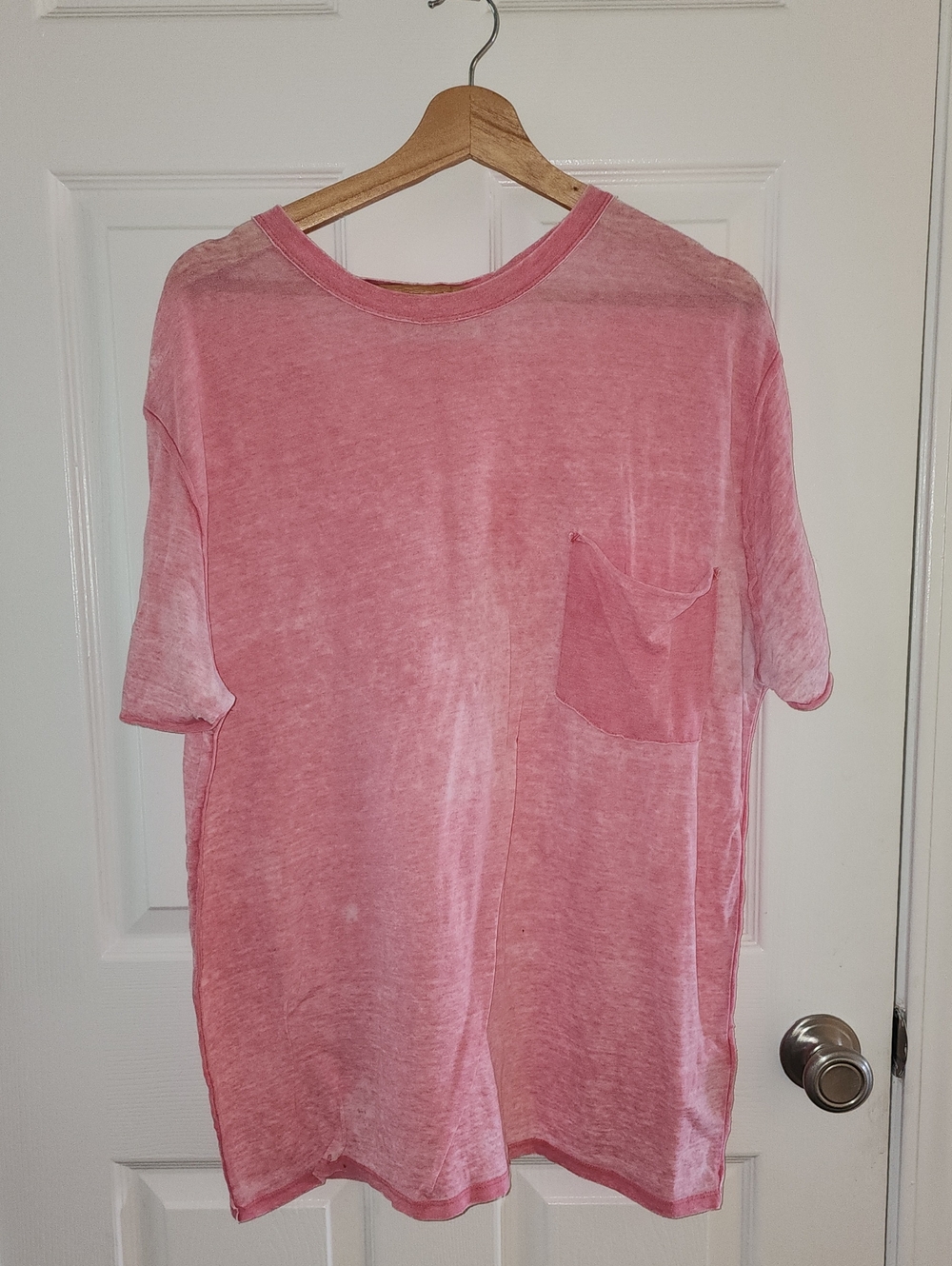 We The Free Oversized Distressed Pink Short Sleeve Pocket Tee